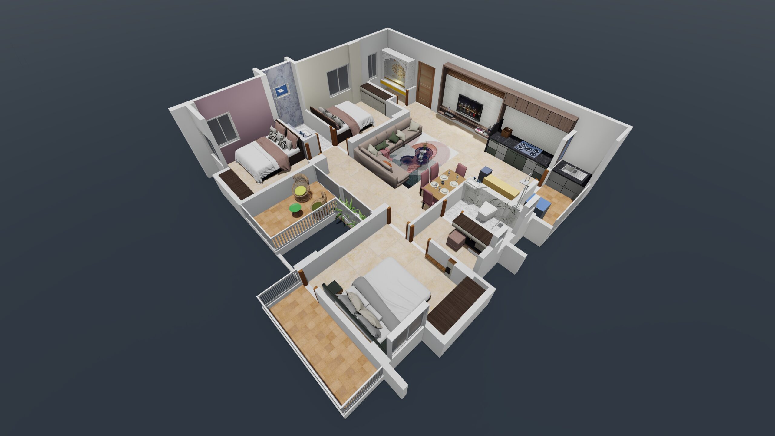 3BHK 1 3D Section